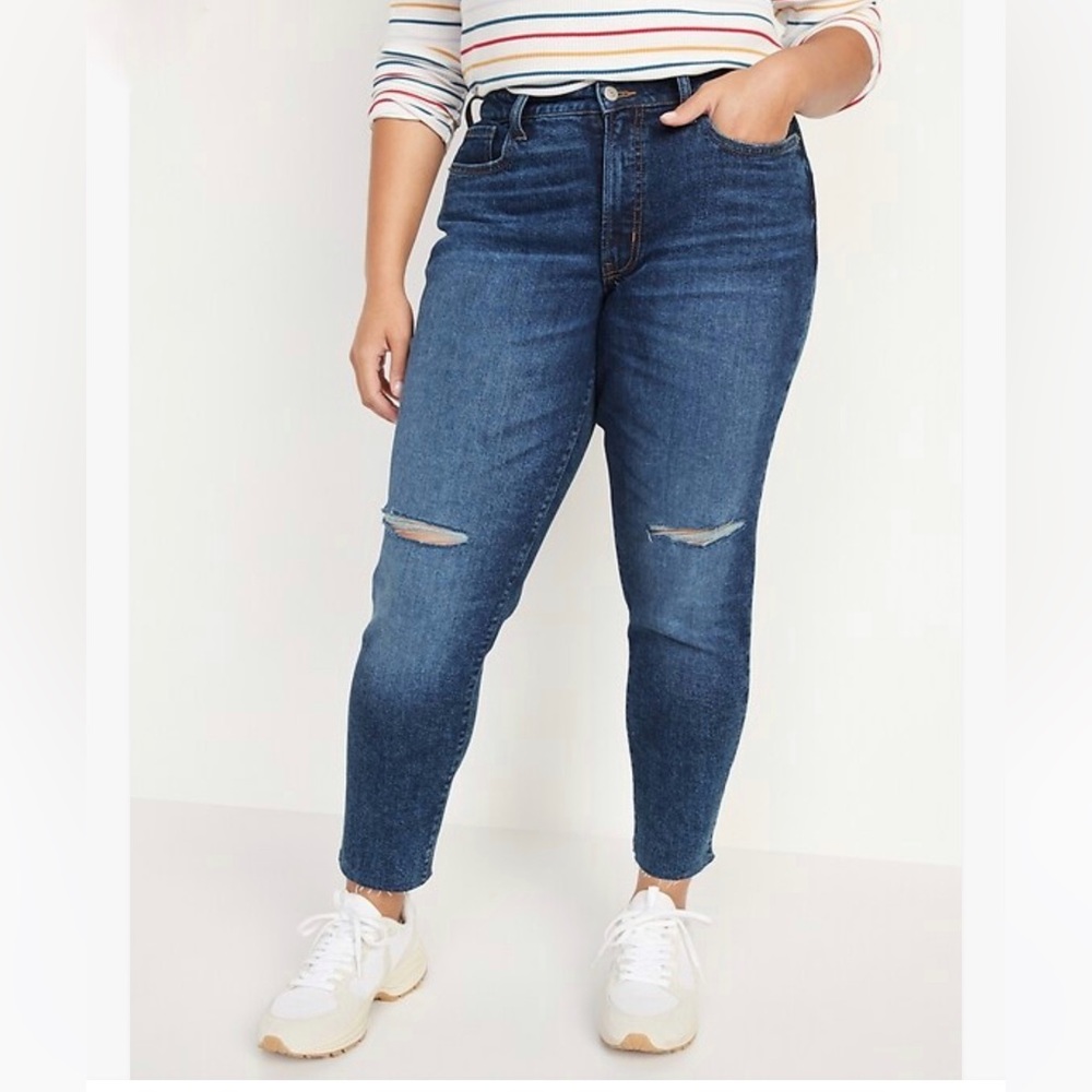 Old Navy Curvy High-Waisted OG Straight Ripped Jeans Slim Pockets NWT 2021-22